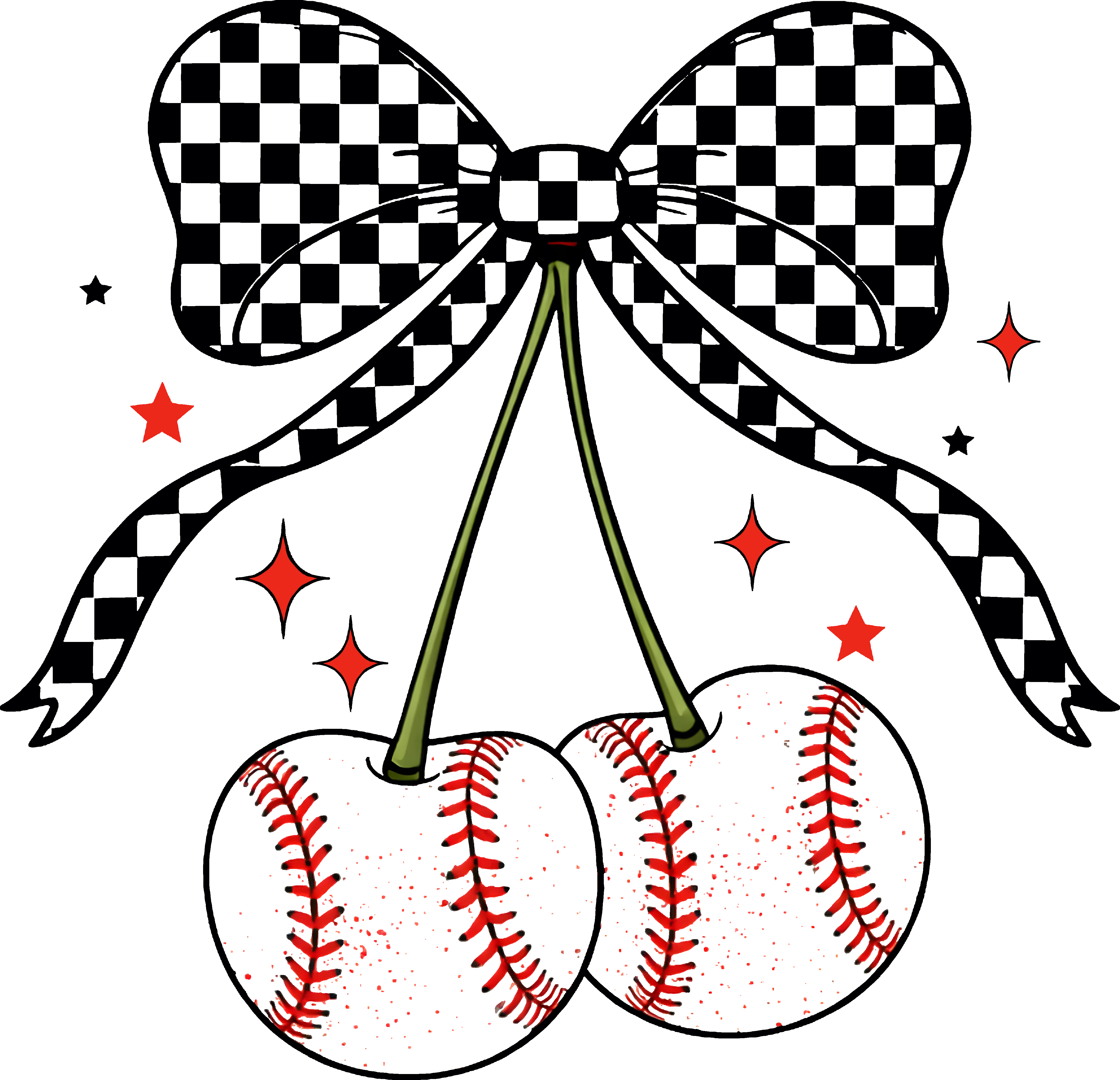 Baseball Bow Cherries DTF Transfer - Ready to Press Baseball Designs - Image 3