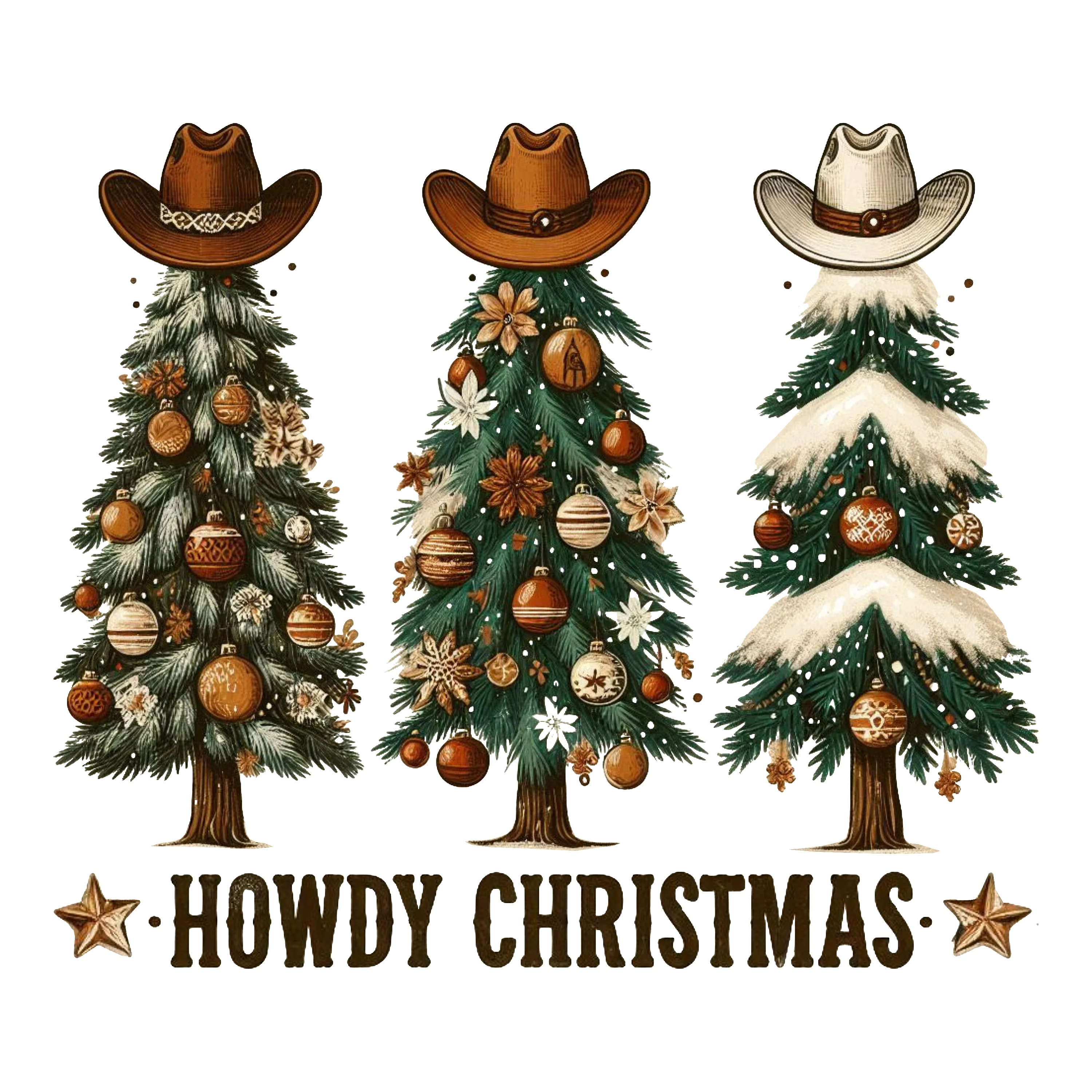 "Howdy Christmas" Western Tree DTF Heat Transfer | Rustic Holiday Design - Image 3