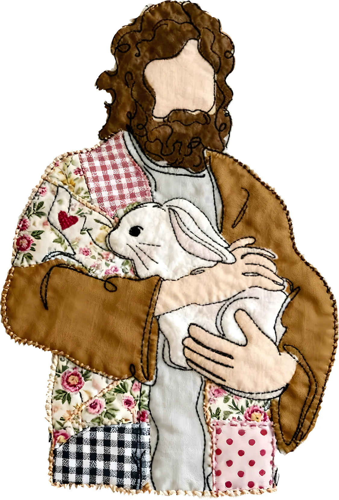 Jesus Holding Bunny Faux Patchwork DTF Transfer - Ready to Press - Image 3