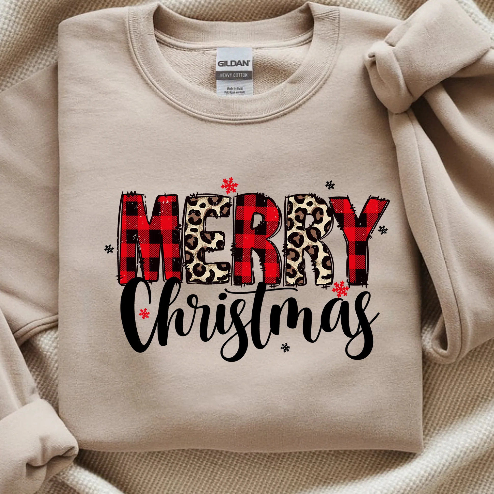 "Merry Christmas" Plaid & Leopard Print – Premium DTF Transfer - Image 2
