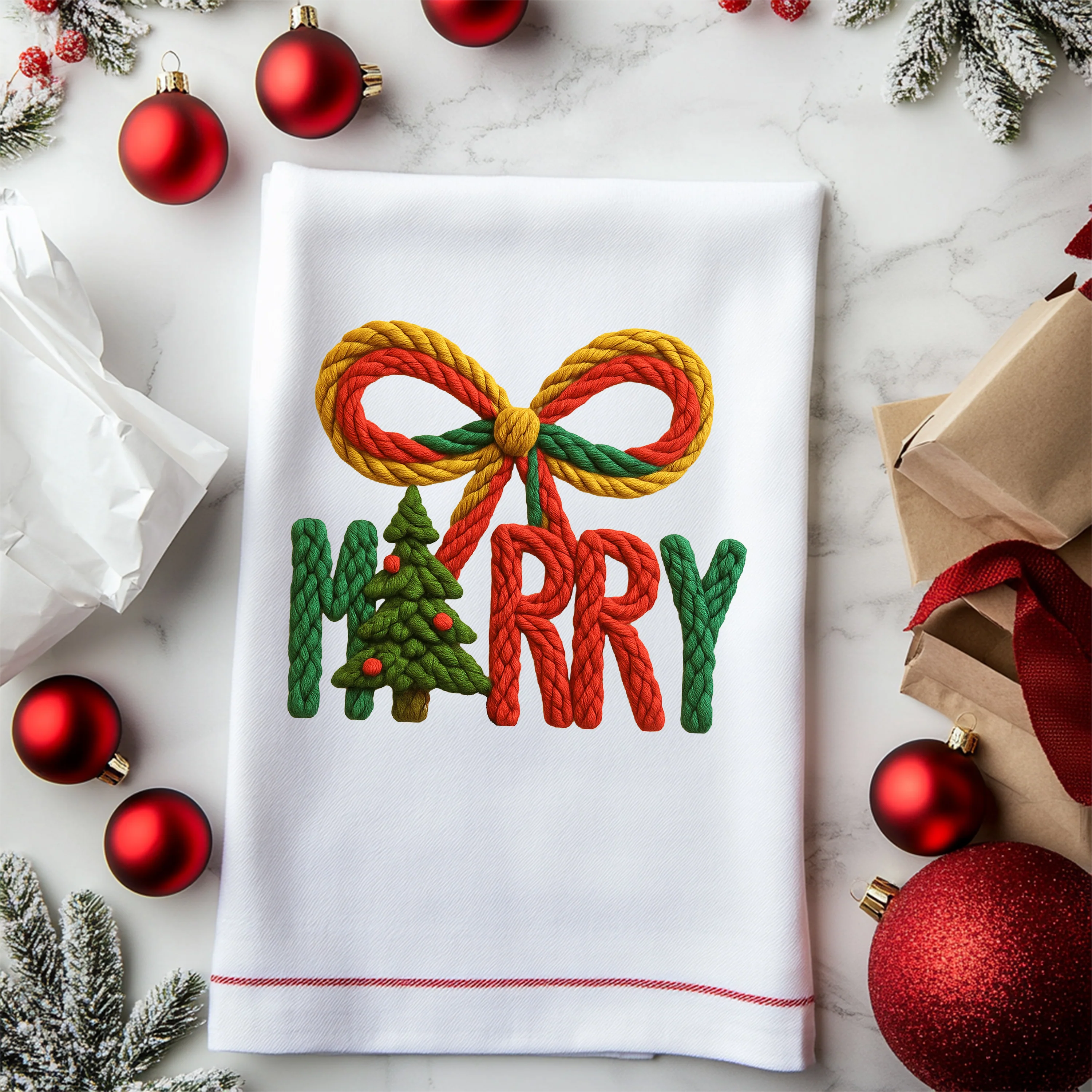 "Merry" Christmas Tree Rope DTF Heat Transfer - Image 2