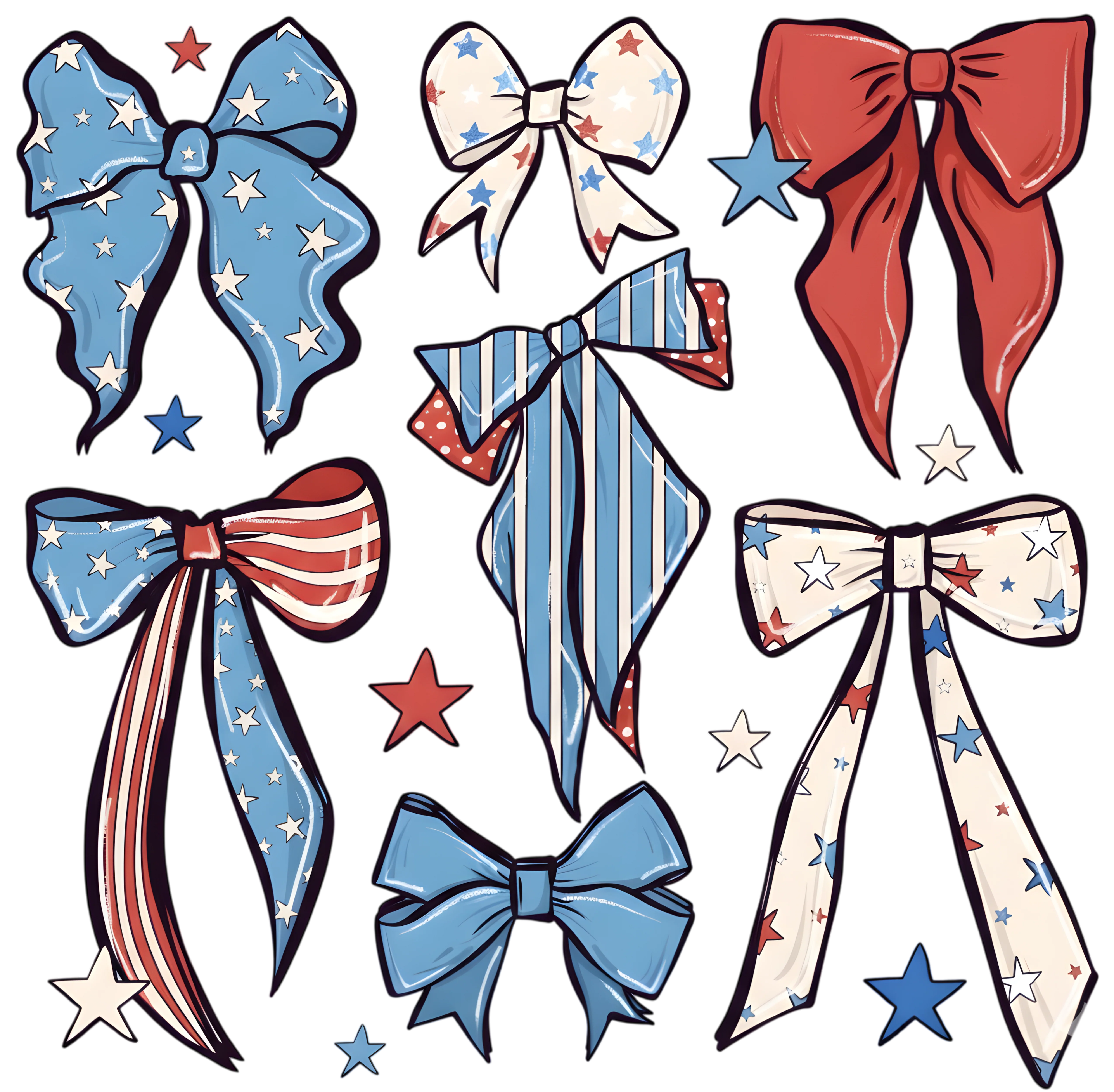Patriotic Coquette Bows DTF Transfer | Ready to Press Red White and Blue Design - Image 3