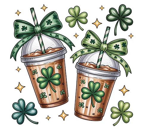 Preppy Clover Coffee DTF Transfer - Ready to Press St Patricks Day Design - Image 3