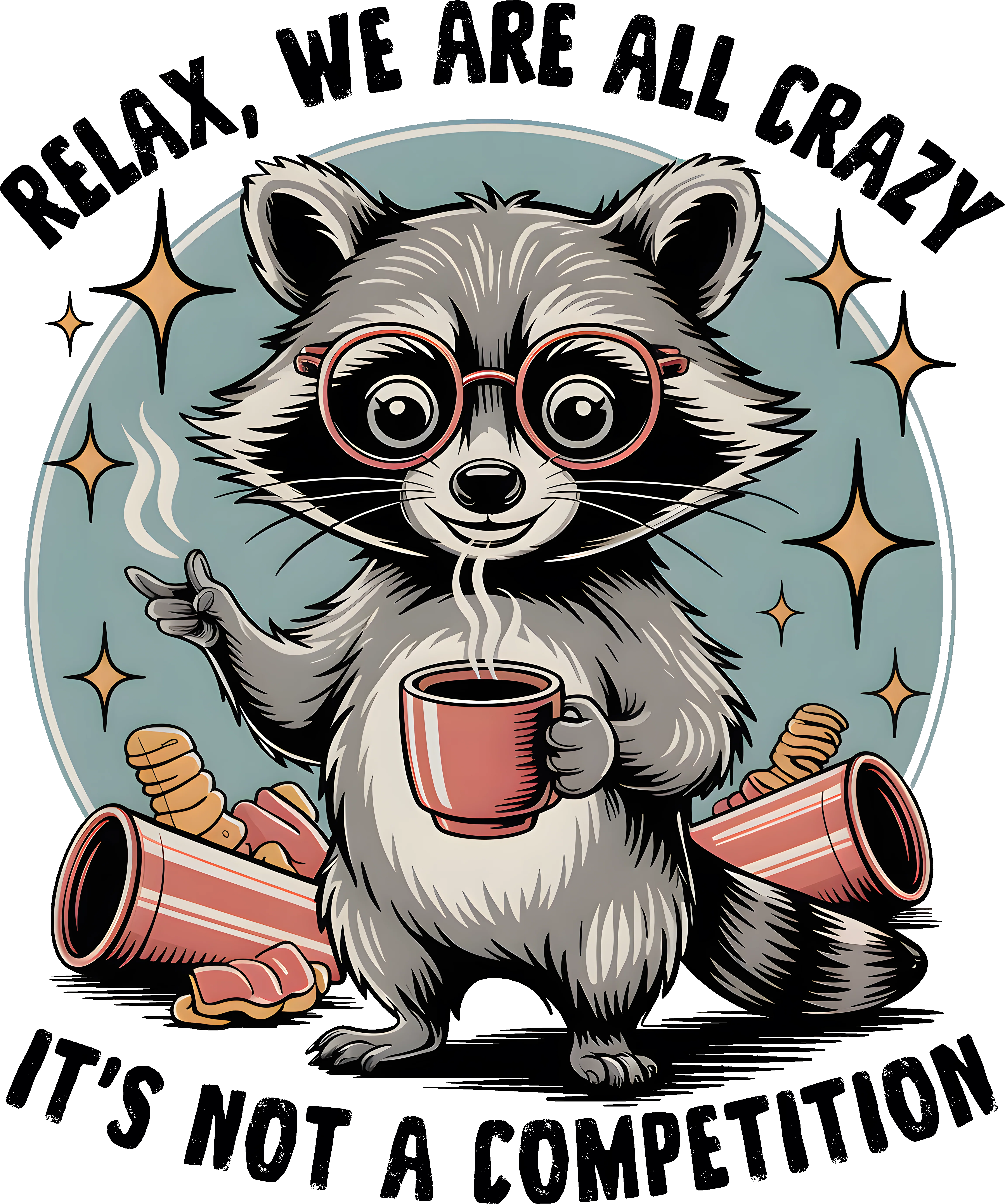 "Relax, We Are All Crazy" Raccoon DTF Transfer | Ready to Press - Image 2